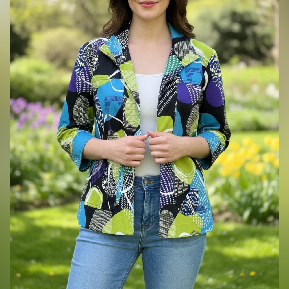 Peter Nygard Multicolor Patterned Blazer Size 16 - image 1